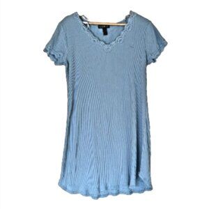Ralph Lauren Light Blue Nightgown V Neck Lace Short Sleeve 100% Cotton Large